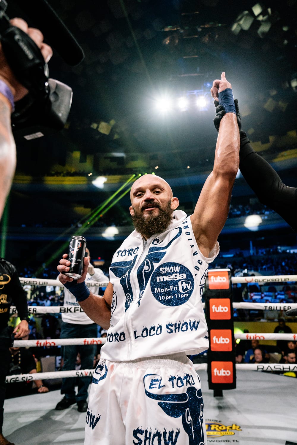 Edgard Plazaola with his hand raised in victory in the BKFC squared circle